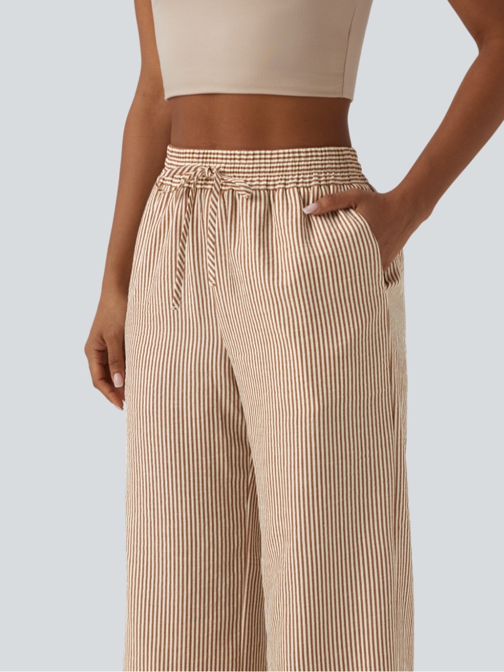 New HALARA High-Waisted Drawstring Striped Linen-Feel - Picture 6 of 14